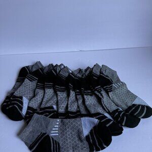 Womens 10 Pair Lt Gray & Black Socks with White Stripes Shoe Size 6-10